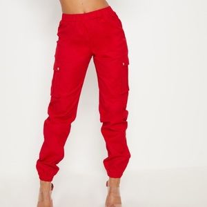 Prettylittlething red cargo pants